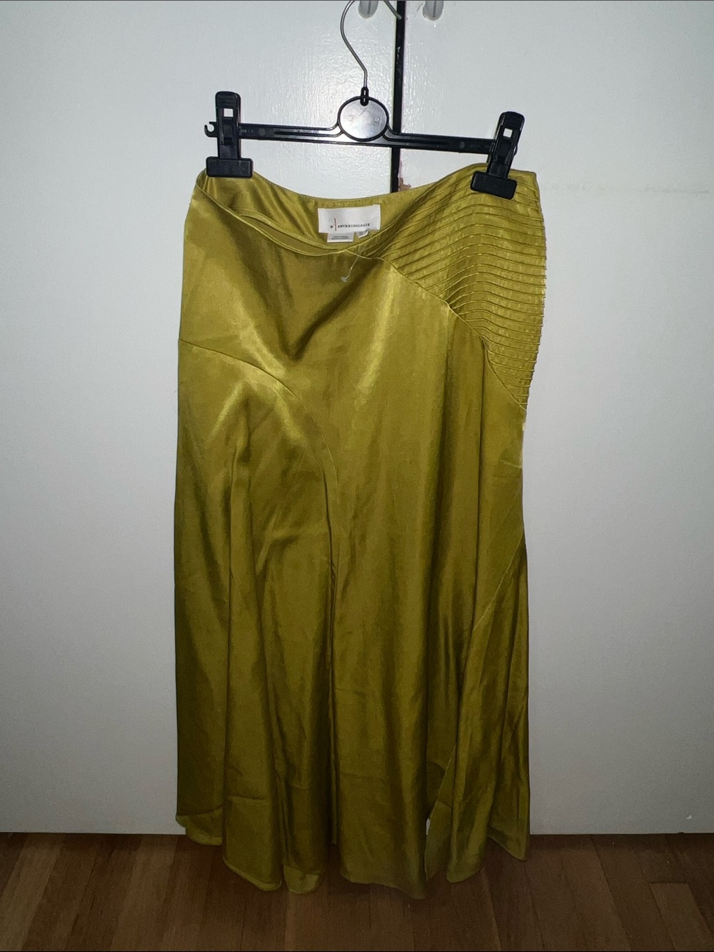 Anthropologie Olive Green Satin Maxi Skirt